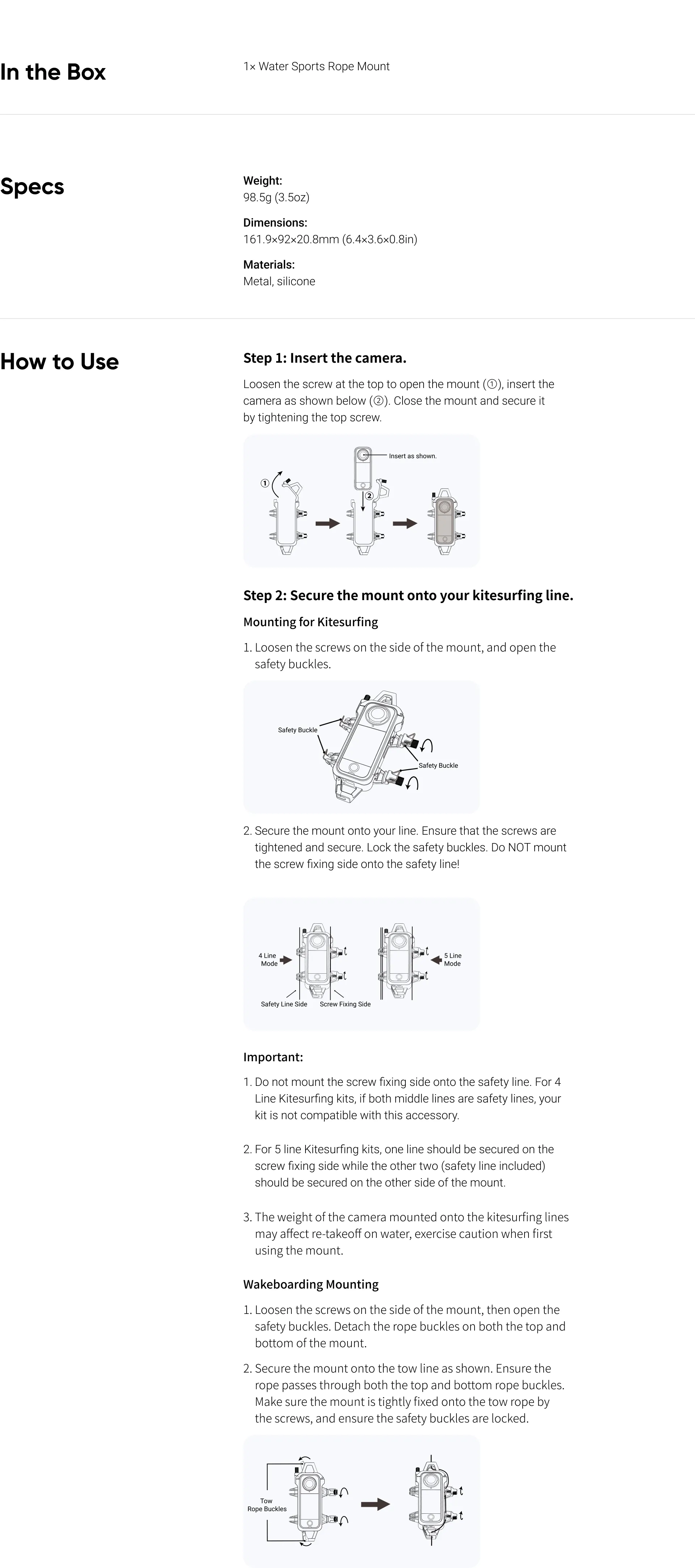 Water Sports Rope Mount Insta360 — widok produktu