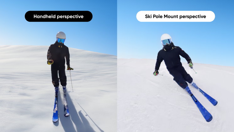 The perspective of the new Insta360 Ski Pole Mount accessory.