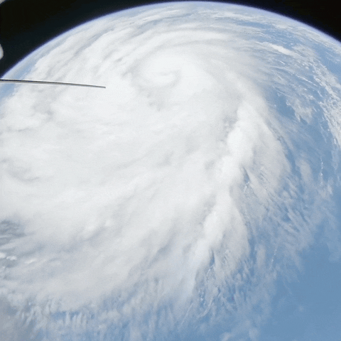 Image of a hurricane from space, taken by Insta360 X2 on a satellite in space.