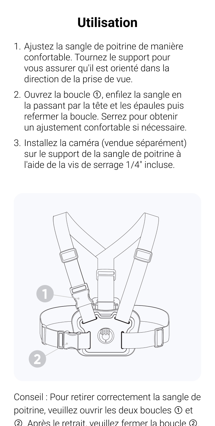 Support Pectoral Réglable Pour Insta360 X5/X4/X3/X2 Et Caméras Sport – Sangle Confortable, Angle De Vue 180°, Idéal Pour Les Sports Outdoor